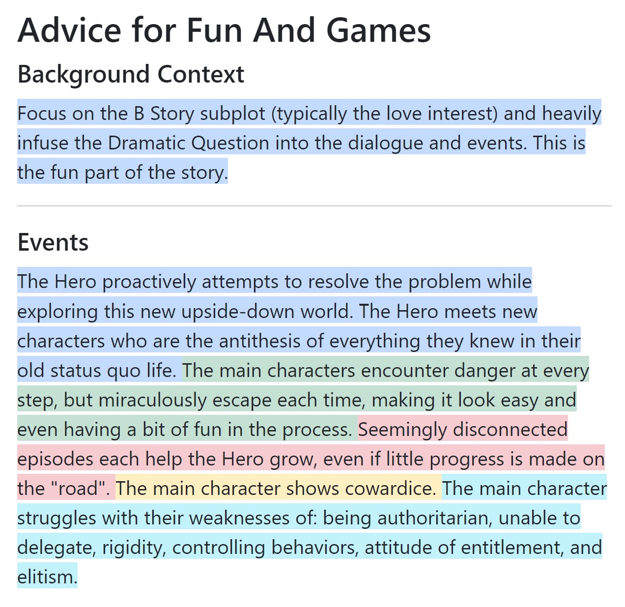 screenshot of sequence advice